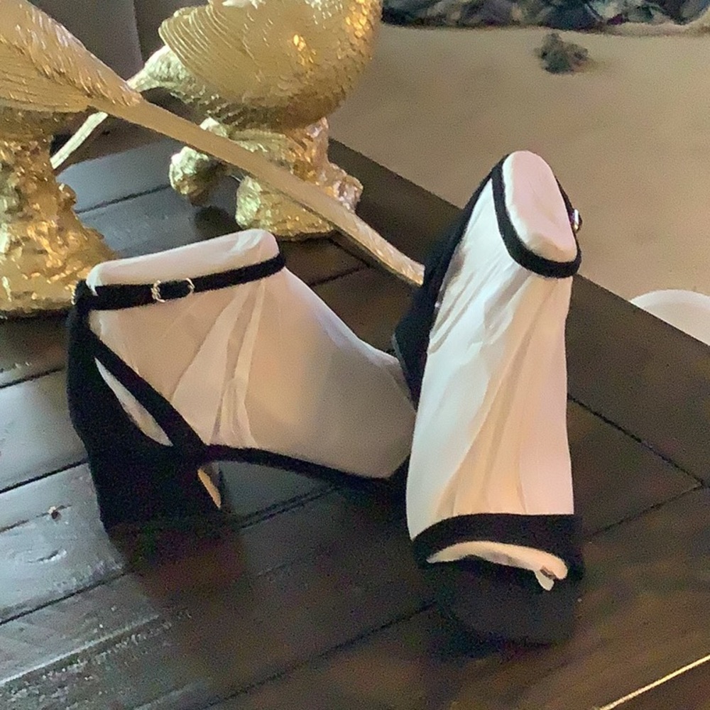 Sam Edelman Black and White Two-Tone Block Heel Sandals